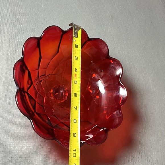 Vintage Amber is Footed Compote Scalloped Edge Red/Orange-UV - Picture 14 of 16